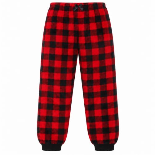 Plush Pajama Jogger Pants for Girls, Red Buffalo Plaid Jogger