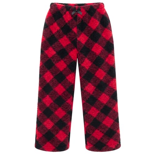 Plush Pajama Pants for Girls, Buffalo Plaid - Red Black