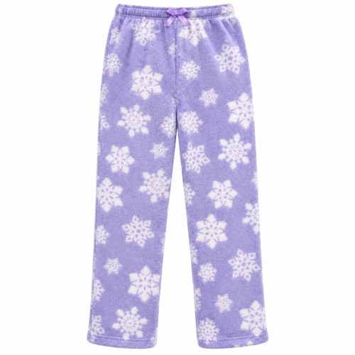 Plush Pajama Pants for Girls, Embossed Snowflake - Lilac