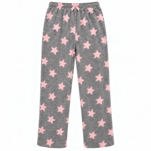 Plush Pajama Pants for Girls, Embossed Star - Grey