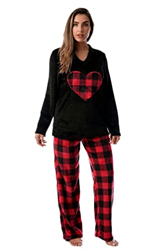 Plush Pajama Sets for Women, Black - Buffalo Plaid