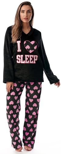 Plush Pajama Sets for Women, Black - I Heart Sleep