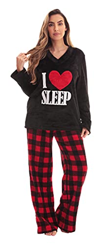 Plush Pajama Sets, Buffalo Plaid Red Black - I Heart Sleep