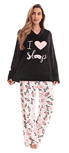 Plush Pajama Sets for Women, I Heart Sleep Mask