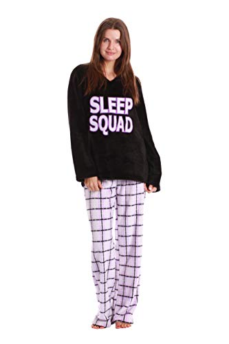 Plush Pajama Sets for Women, Plaid Sleep Squad