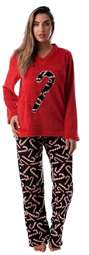 Plush Pajama Sets for Women, Red - Candy Cane