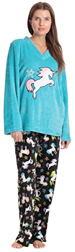Plush Pajama Sets for Women, Unicorn Stars