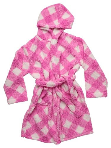 Plush Robe for Girls, Buffalo Plaid - Diagonal Fuchsia