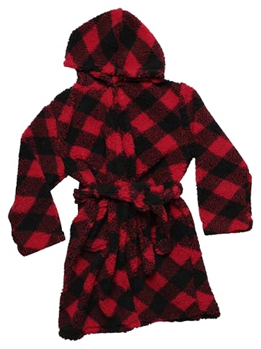 Plush Robe for Girls, Buffalo Plaid - Red Black