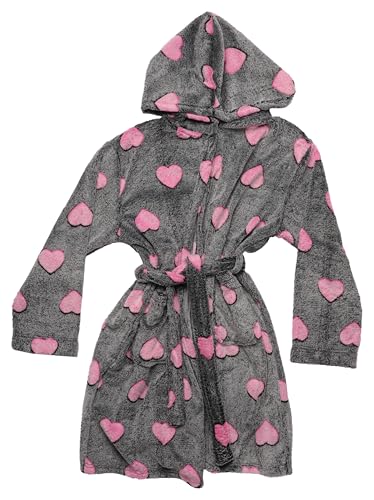 Plush Robe for Girls, Heart - Black Fuchsia