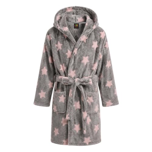 Plush Robe for Girls, Star - Grey Pink