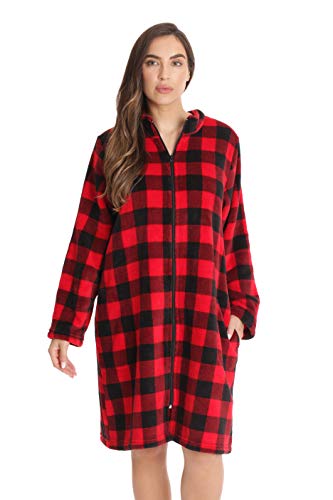 Plush Short Lounger Robe, Buffalo Plaid Red