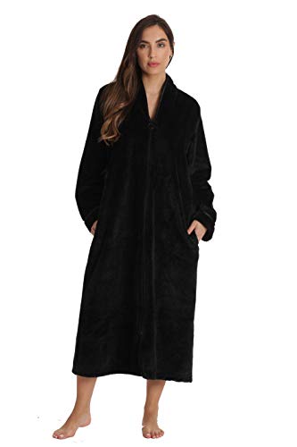 Plush Zipper Long Robe, Black