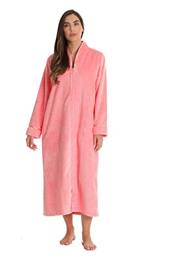 Plush Zipper Long Robe, Coral