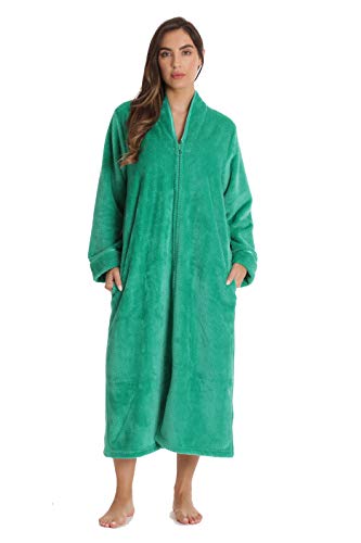 Plush Zipper Long Robe, Emerald