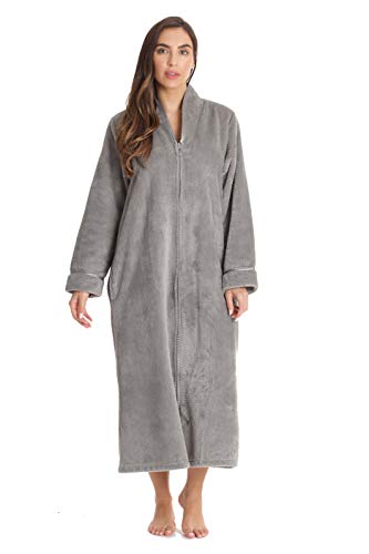 Plush Zipper Long Robe, Grey