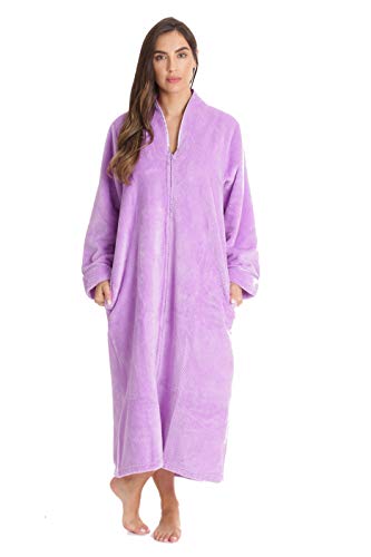 Plush Zipper Long Robe, Lilac