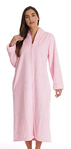 Plush Zipper Long Robe, Pink
