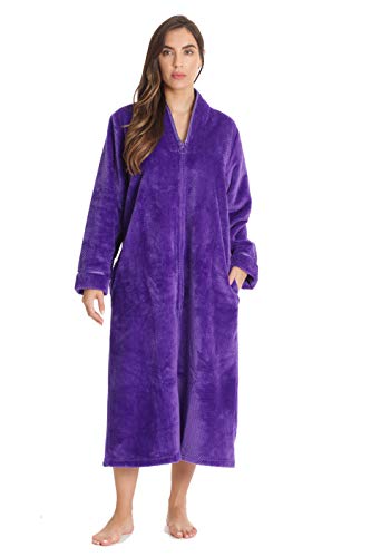 Plush Zipper Long Robe, Purple