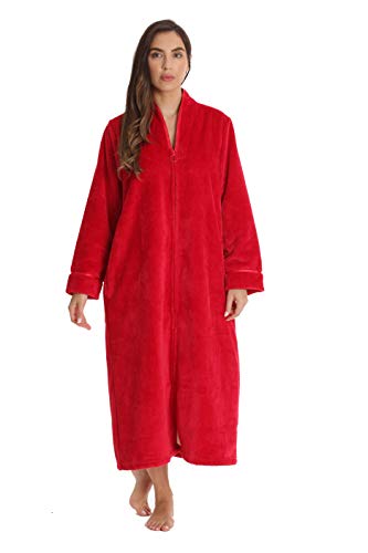 Plush Zipper Long Robe, Red