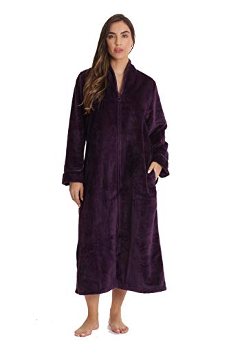Plush Zipper Long Robe, Wine