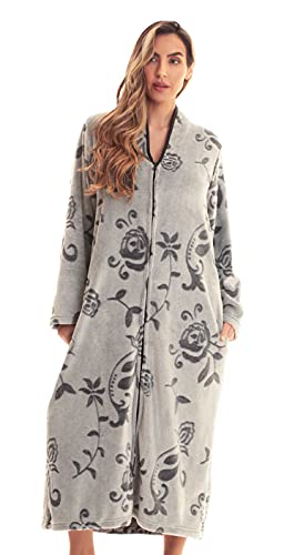Plush Zipper Lounger Robe, Black Jacquard
