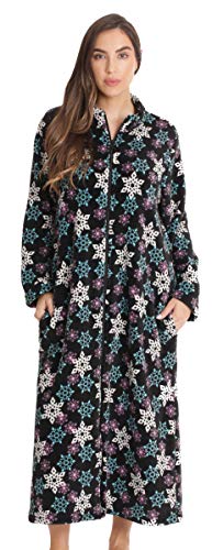 Plush Zipper Lounger Robe, Black Snowflake