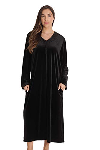 Plush Zipper Lounger Robe, Black With Tassel Zipper