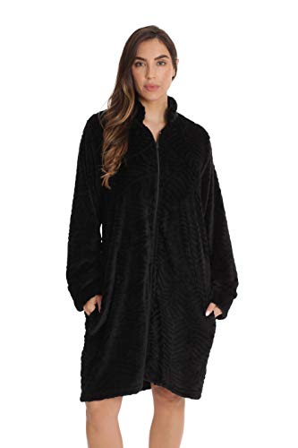 Plush Zipper Lounger Robe, Black