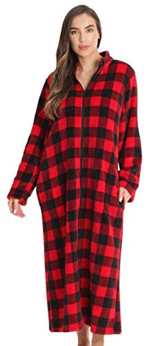 Plush Zipper Lounger Robe, Buffalo Plaid Red