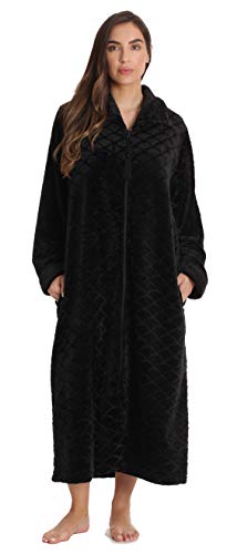 Plush Zipper Lounger Robe for Women, Black