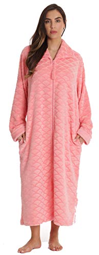 Plush Zipper Lounger Robe for Women, Coral