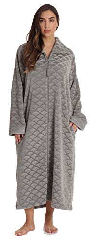 Plush Zipper Lounger Robe for Women, Grey