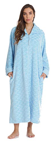Plush Zipper Lounger Robe for Women, Light Blue