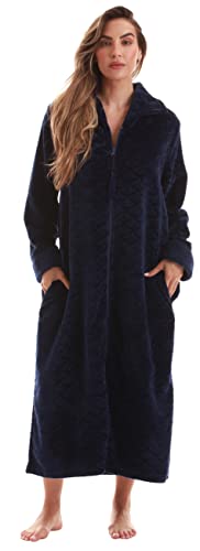 Plush Zipper Lounger Robe for Women, Navy