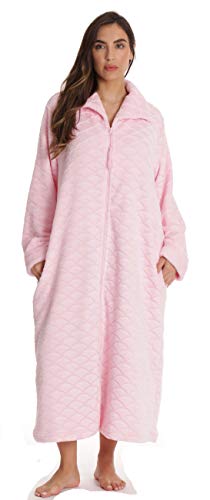 Plush Zipper Lounger Robe for Women, Pink