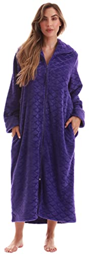 Plush Zipper Lounger Robe for Women, Purple