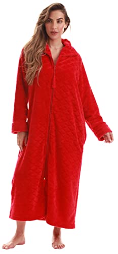 Plush Zipper Lounger Robe for Women, Red