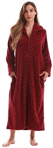 Plush Zipper Lounger Robe for Women, Wine
