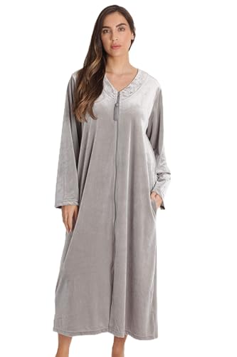 Plush Zipper Lounger Robe, Grey With Tassel Zipper