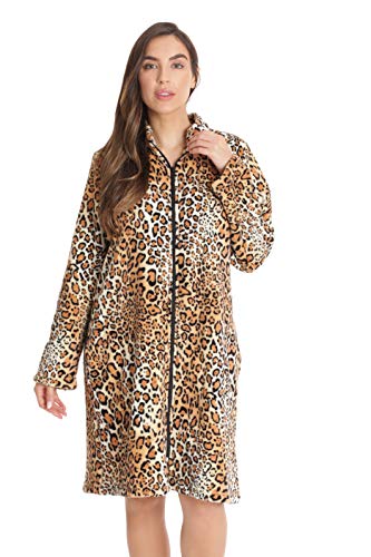 Plush Zipper Lounger Robe, Leopard