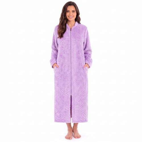 Plush Zipper Lounger Solid Robe, Lilac
