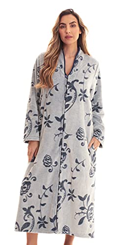 Plush Zipper Lounger Robe, Navy Jacquard