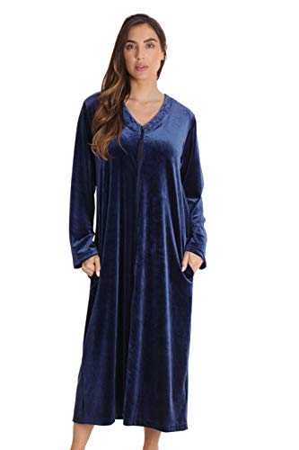 Plush Zipper Lounger Robe, Navy With Tassel Zipper