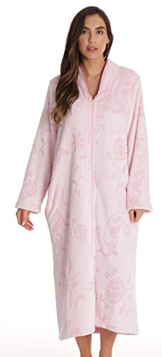 Plush Zipper Lounger Robe, Pink Jacquard