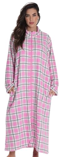 Plush Zipper Lounger Robe, Pink Plaid