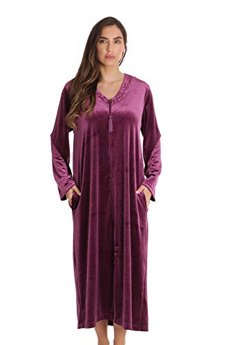 Plush Zipper Lounger Robe, Wine With Tassel Zipper
