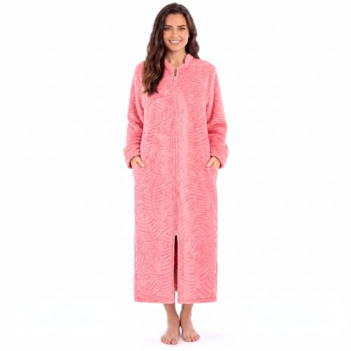 Plush Zipper Lounger Solid Robe, Coral
