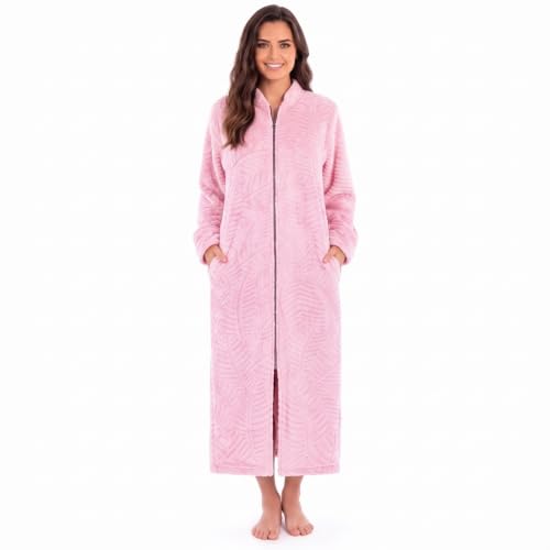 Plush Zipper Lounger Solid Robe, Pink