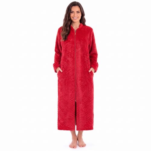 Plush Zipper Lounger Solid Robe, Red